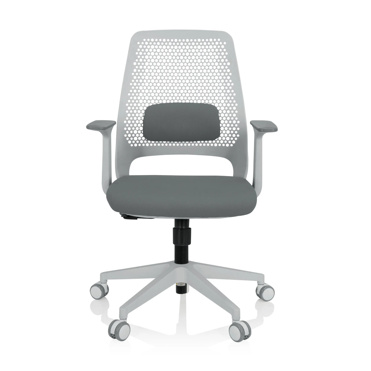 Grauer Homeoffice-Bürostuhl PARFERIO W mit Netzrücken und Fußkreuz mit fünf Rollen von hjh OFFICE – 360-Grad-Ansicht (Frontansicht 0°)