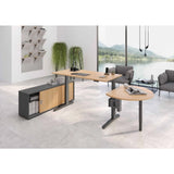 Elektrisch höhenverstellbarer Schreibtisch XBHM 12 GG in Asteiche mit Sideboard von hjh OFFICE PRO