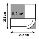 Technische Zeichnung der Empfangstheke BILBAO III mit 232 × 232 cm und 5,4 m² von Kerkmann