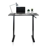 Schwarzer Stehschreibtisch STAND CR mit Laptop, Schreibtischlampe und zwei kleinen Pflanzen von hjh OFFICE