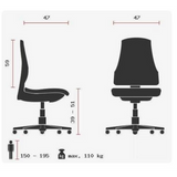 Technische Zeichnung des Profi-Bürostuhls HJH SOLUTION BASIC mit einer Sitzhöhe von 39 bis 51 cm von Topstar