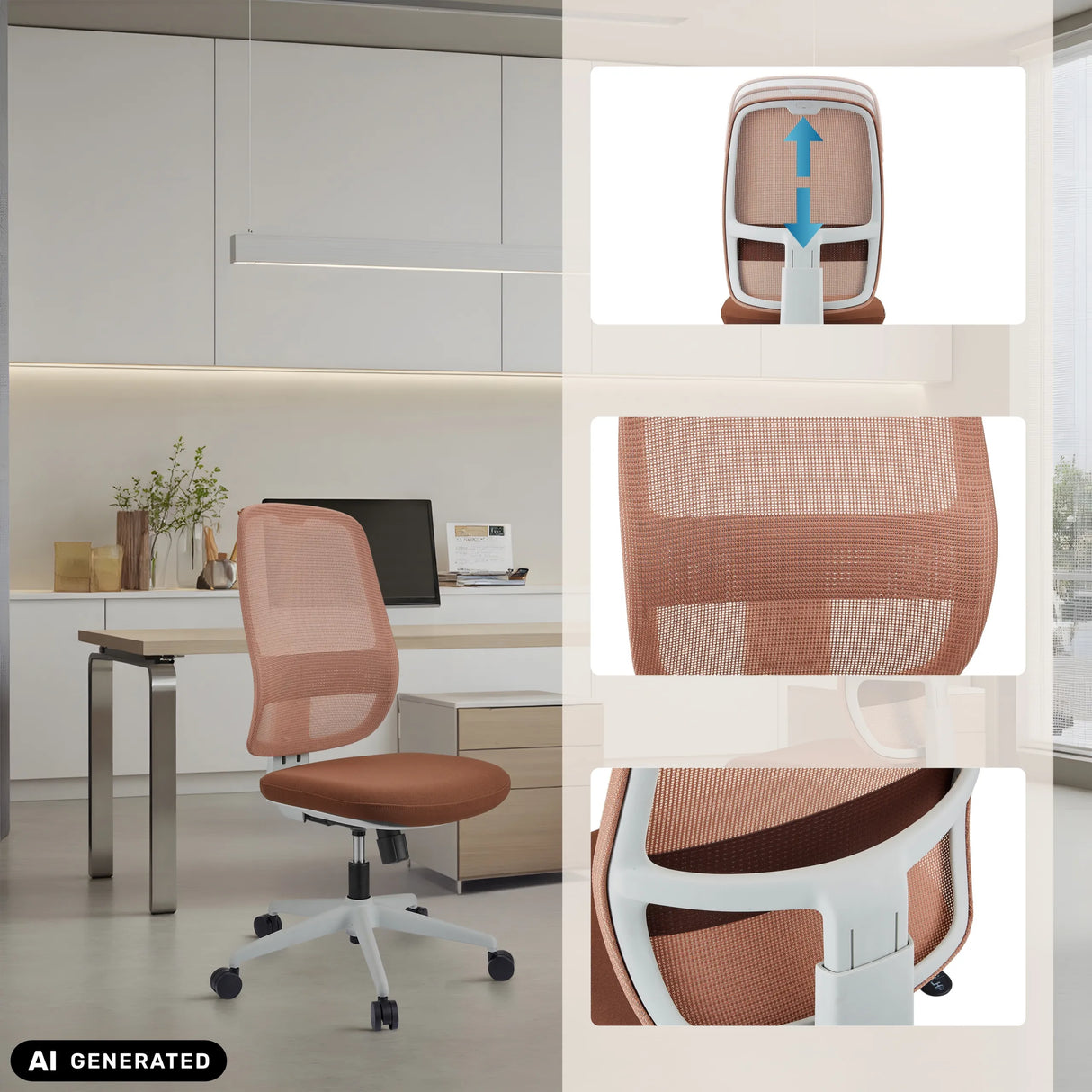 Profi-Bürostuhl Minoro W in Weiß und Braun mit höhenverstellbarer Rückenlehne von hjh OFFICE (KI-generiertes Bild)