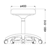 Technische Zeichnung des Drehhockers Operator Step mit einem Durchmesser von 400 mm von hjh OFFICE