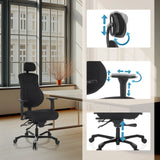 Verstellmöglichkeiten der Kopfstütze, Sitzhöhe und Gasfeder des XXL Drehstuhls 24 HOURS BASIC in Schwarz von hjh OFFICE
