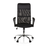 Schwarzer Homeoffice-Chefsessel PURE NET mit Netzrücken und Fußkreuz mit fünf Rollen von hjh OFFICE – 360-Grad-Ansicht (Frontansicht 0°)