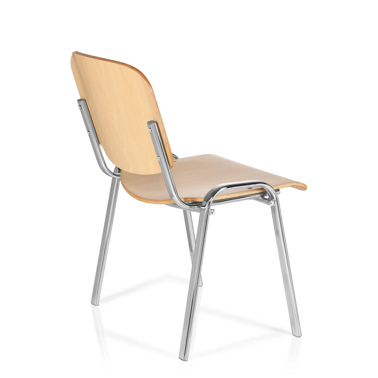 Vierfußstuhl XT 600 C H in Buche mit Gestell aus Chrom von hjh OFFICE – 360-Grad-Ansicht (schräge Rückenansicht 120°)