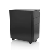 Schwarzer Rollcontainer COLOR I aus Metall mit drei Schubladen und vier Rollen von hjh OFFICE – 360-Grad-Ansicht (schräge Frontansicht 60°)