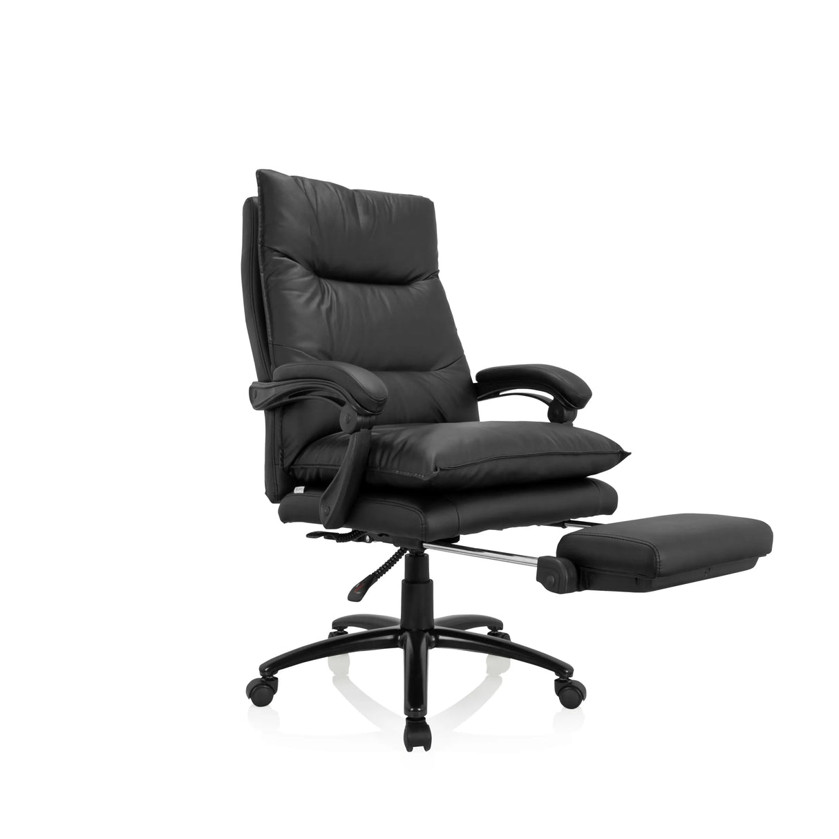 Schwarzer Homeoffice Chefsessel RELAX CL 200 aus Kunstleder mit Fußkreuz und fünf Rollen von MyBuero – 360-Grad-Ansicht (schräge Frontansicht 40°)