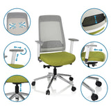 Profi-Bürostuhl CHIARO T2 WHITE in Grün und Grau mit verstellbaren Armlehnen und Lendenstütze von hjh OFFICE