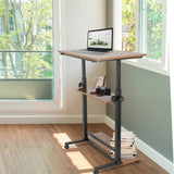 Stehschreibtisch WORKSTATION II in Schwarz und Walnuss mit zwei Ablagen und Rollen von hjh OFFICE
