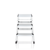 Silberne Klappleiter SOLID IV aus Aluminium mit drei Stufen von hjh OFFICE – 360-Grad-Ansicht (Frontansicht 0°)