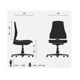 Technische Zeichnung des Kinderdrehstuhls SMAXX mit einer Sitzhöhe von 38 bis 51 cm von Topstar