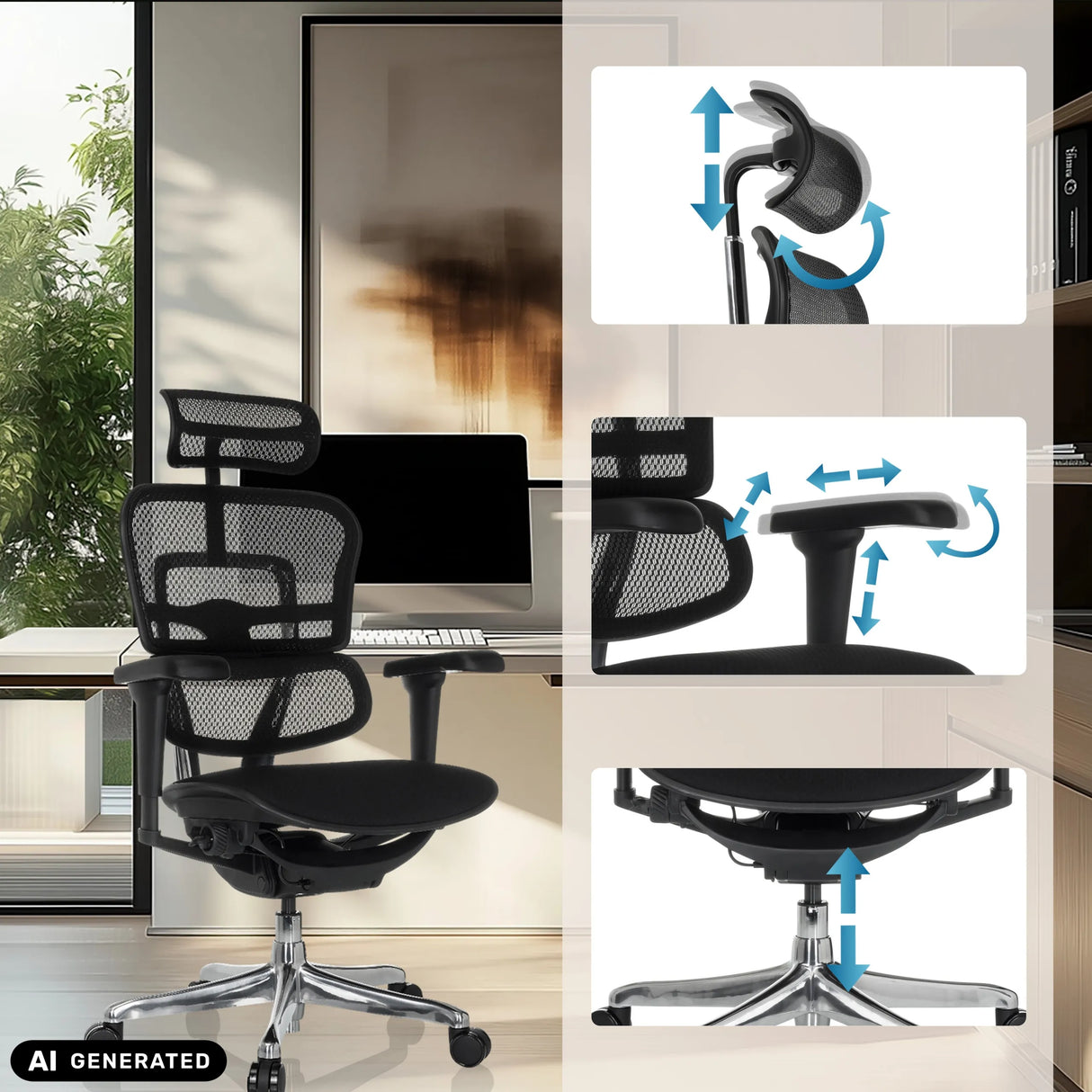 Verstellmöglichkeiten des Luxus-Chefsessels ERGOHUMAN ULTRA F GEN2 von hjh OFFICE (KI-generiertes Bild)