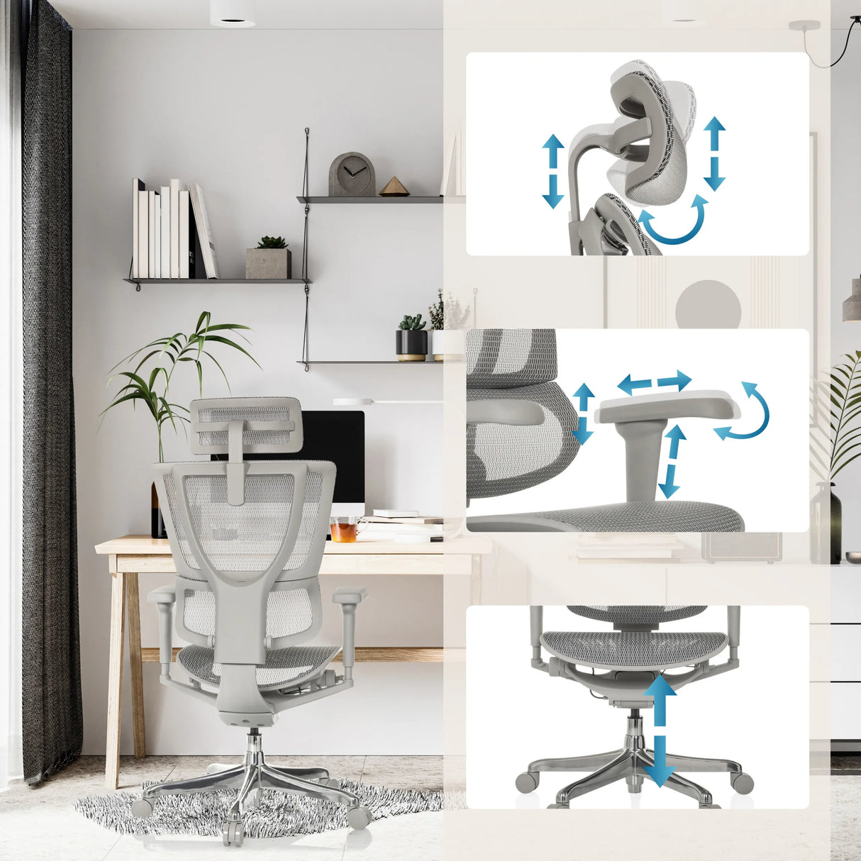Verstellbare Kopfstütze, Armlehnen und Sitzhöhe des Luxus-Chefsessel ERGOHUMAN SLIM ULTRA G GEN2 von hjh OFFICE
