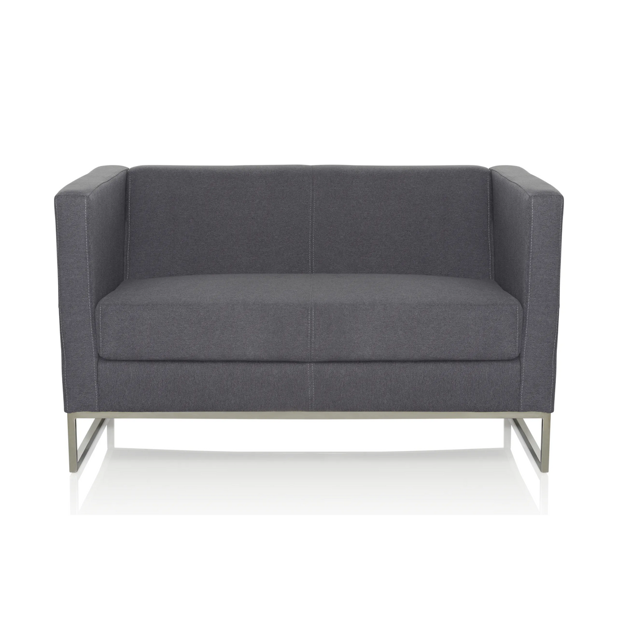 Dunkelgraues Loungesofa BARBADOS als Zwei-Sitzer mit Metallgestell von hjh OFFICE – 360-Grad-Ansicht (Frontansicht 0°)
