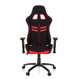 Schwarz-roter Gamingstuhl LEAGUE PRO I mit zwei Kopfstützen-Öffnungen und Fußkreuz mit fünf Rollen von hjh OFFICE – 360-Grad-Ansicht (Frontansicht 0°)
