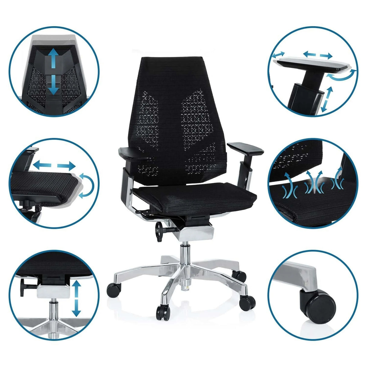Verstellbare Funktionen des High-End-Bürostuhls GENIDIA in Schwarz von hjh OFFICE