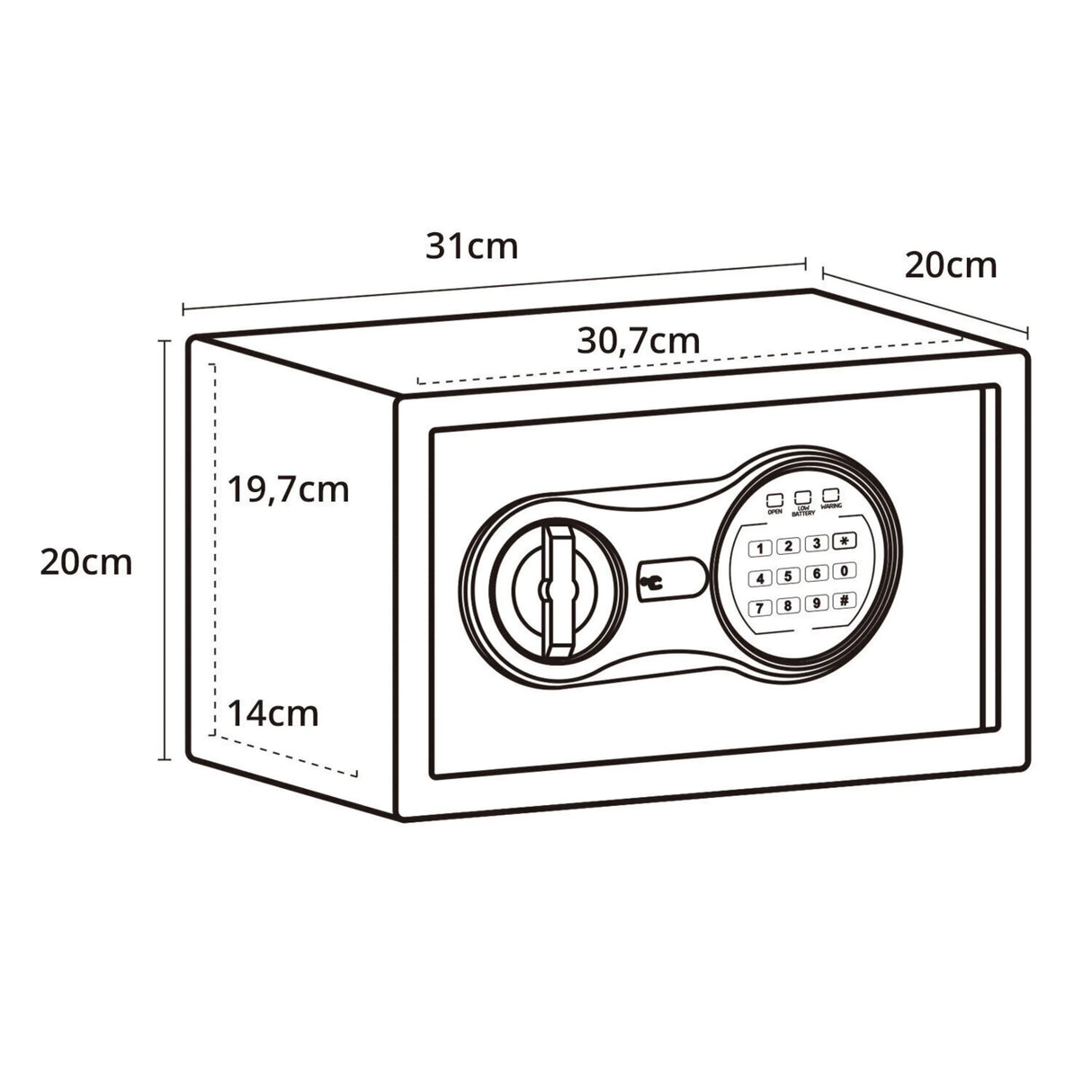 Technische Zeichnung des Tresors SAFE COMPACT III mit 31 x 20 cm von hjh OFFICE