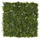 Grüne Pflanzenmatte MORE GREEN I mit Farnblättern und kleinen weißen Blüten von hjh OFFICE – 360-Grad-Ansicht (Frontansicht 0°)