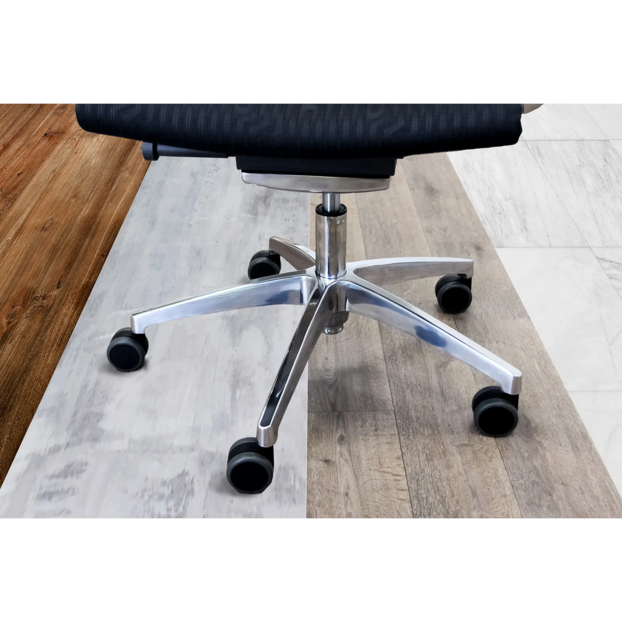 Fünfstrahlkreuz mit schwarzen Stuhlrollen 5x ROLO No-Noise 11mm/75mm für Hartböden von hjh OFFICE