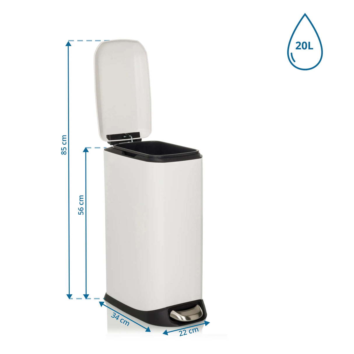 Maßzeichnung des Mülleimers CLEAN SLIM mit 20 l Volumen und einer Höhe von 85 cm von hjh OFFICE