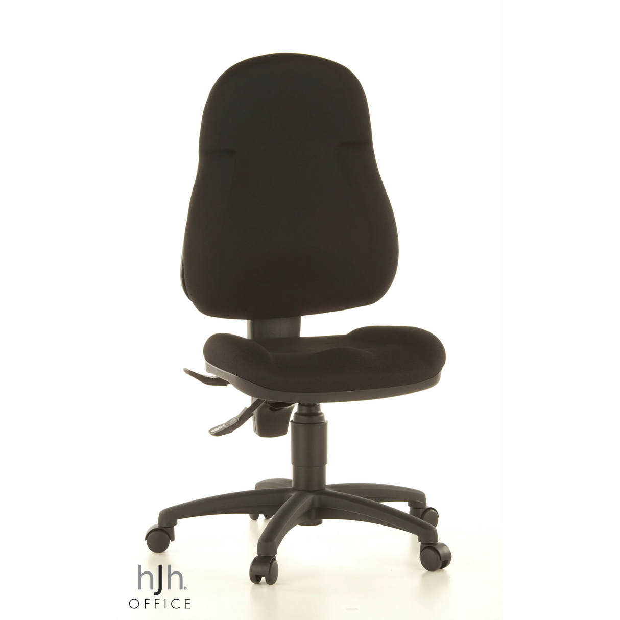 Schwarzer Homeoffice-Bürostuhl WELLPOINT 10 mit Fußkreuz und fünf Rollen von Topstar – 360-Grad-Ansicht (Frontansicht 20°)