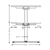 Maßzeichnung des höhenverstellbaren Schreibtisches XDSM 82 S mit einer Höhe von 63,5 bis 128,5 cm von hjh OFFICE PRO