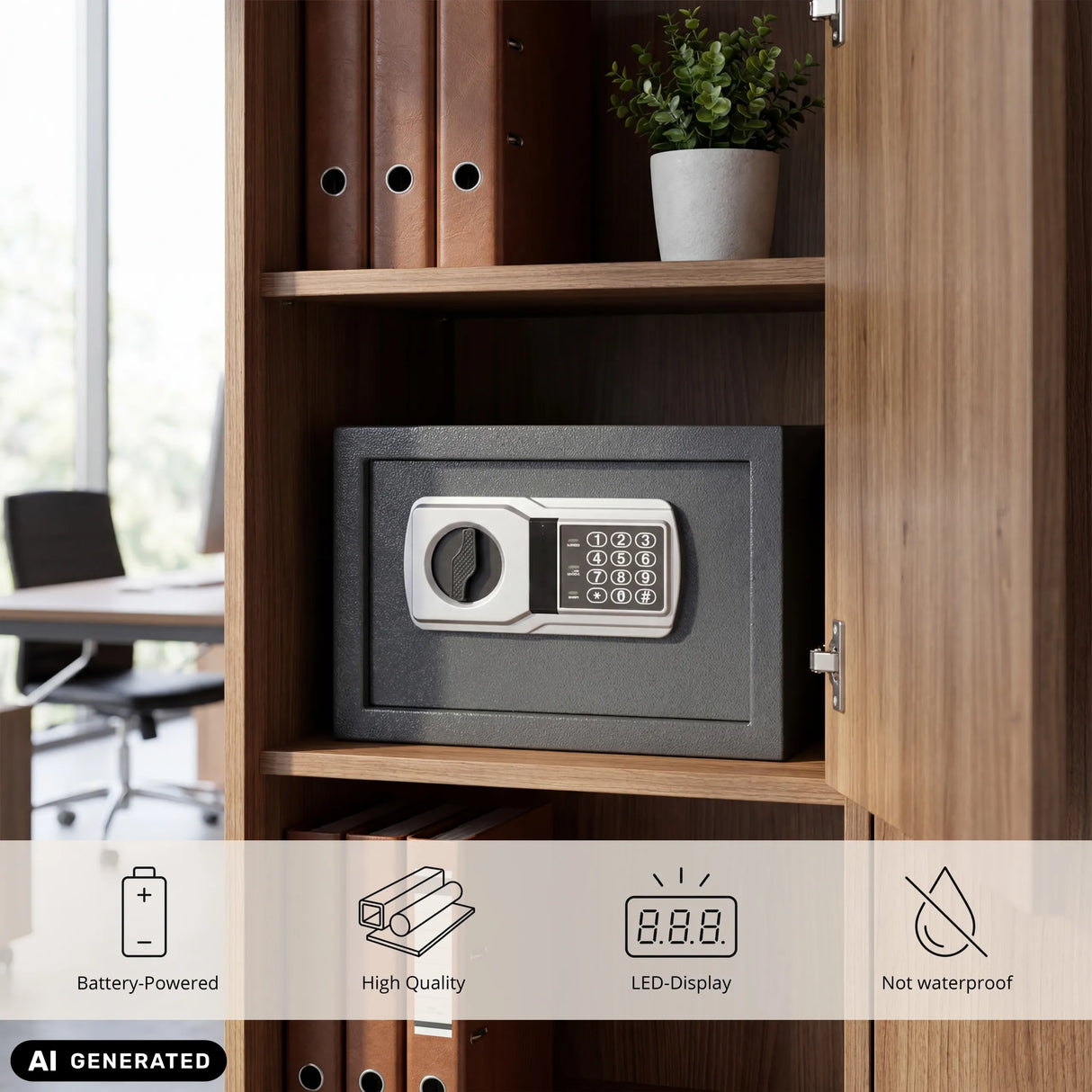 Digitales Zahlenschloss des Tresors Safe Compact Basic in Anthrazit von hjh OFFICE (KI-generiertes Bild)