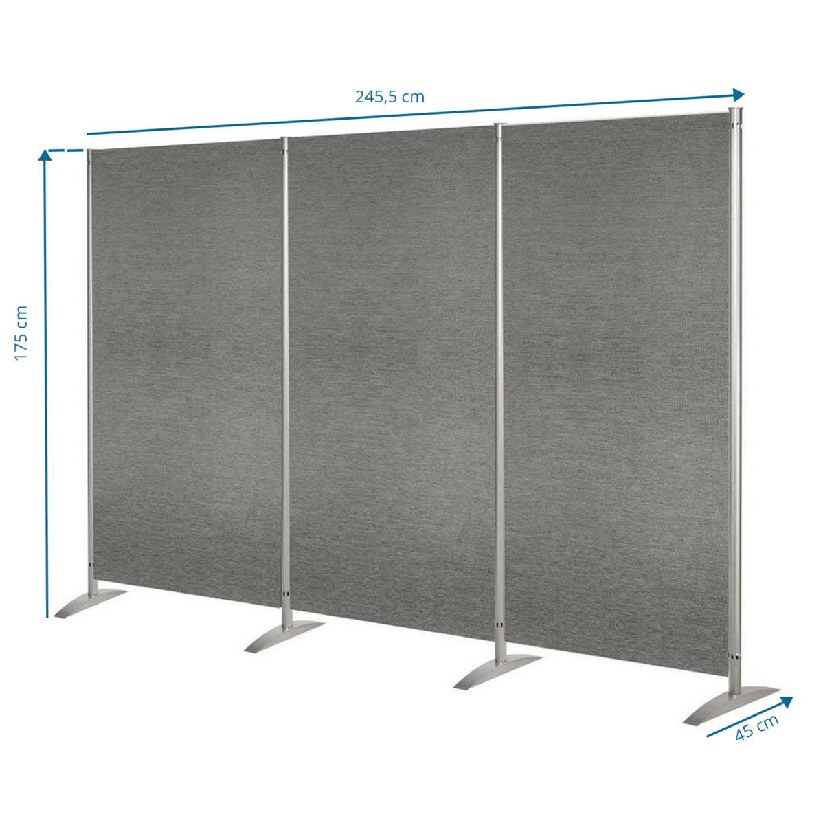 Maßzeichnung der Trennwand ONTARIO 3P mit 245,5 × 175 cm von Kerkmann