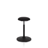 Schwarze Stehhilfe BALANCE SIT mit rundem Sitzpolster und kreisförmigem Standfuß von hjh OFFICE – 360-Grad-Ansicht (Frontansicht 20°)