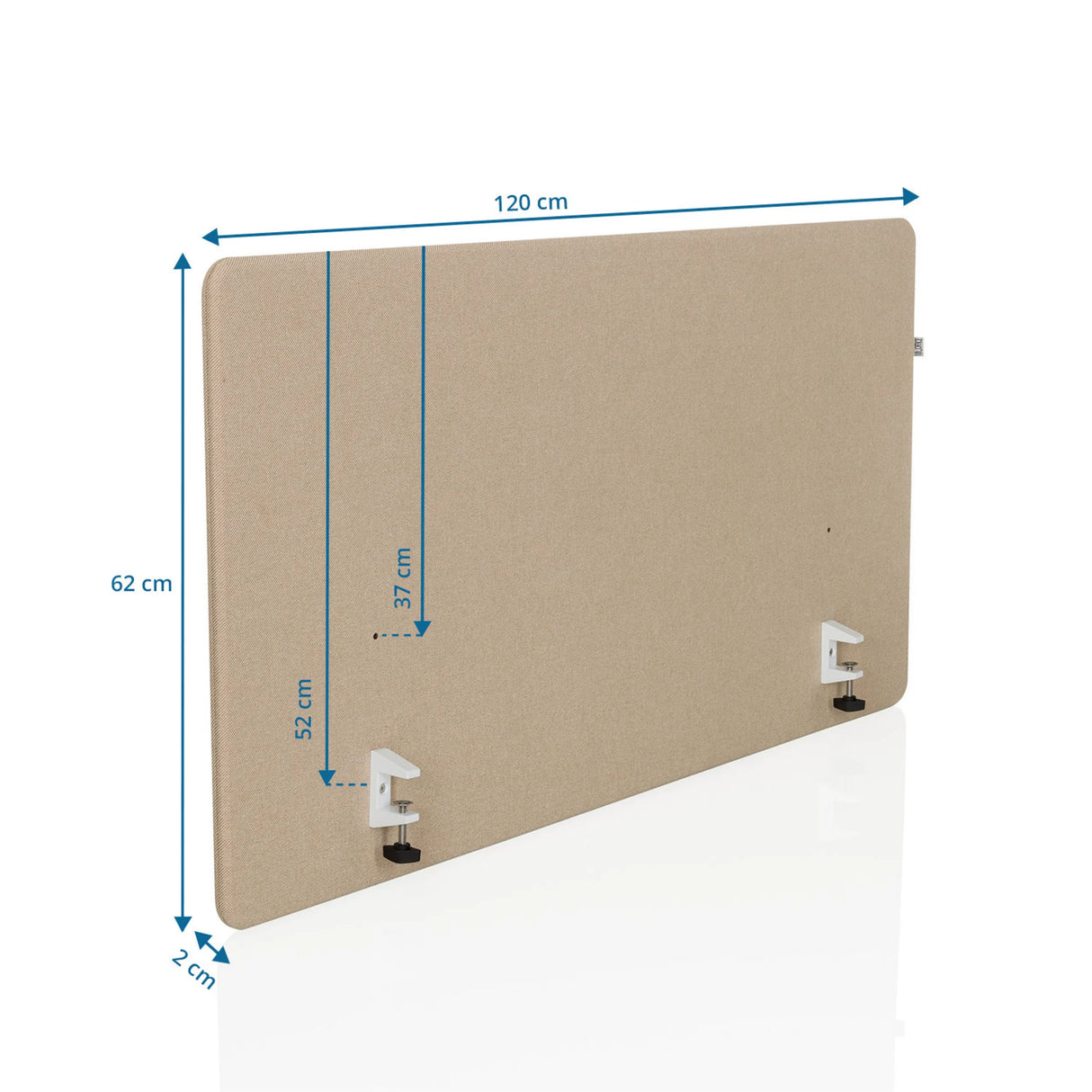 Maßzeichnung der Tischtrennwand FLEXMIUT D1 mit 120 × 62 cm in Beige von hjh OFFICE