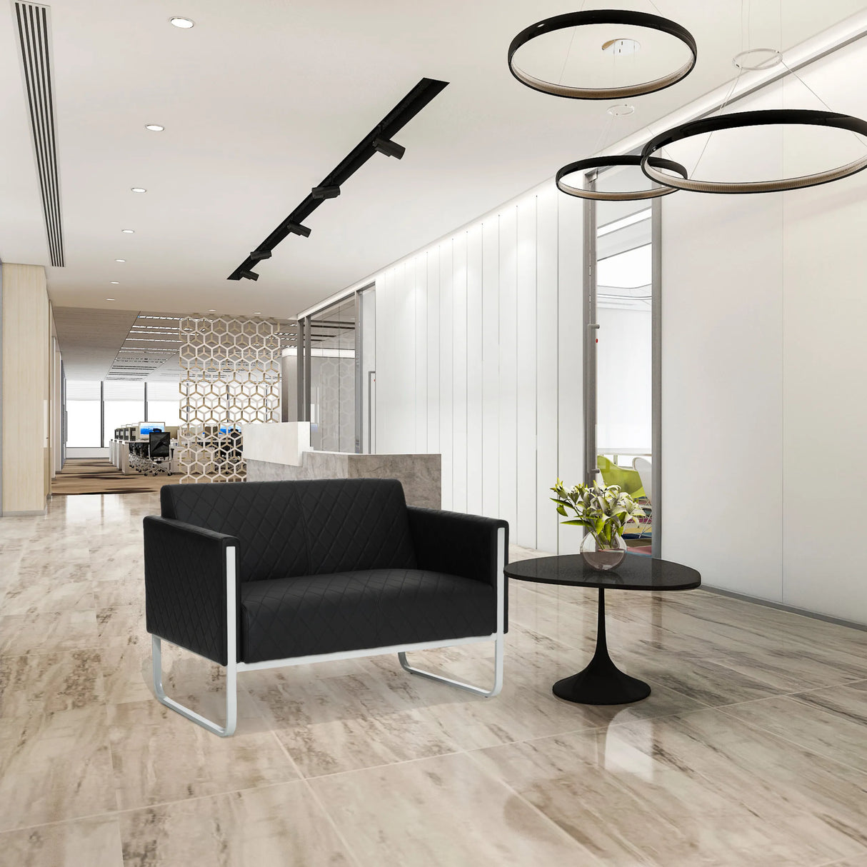Schwarzes Loungesofa ARUBA STEP als Zwei-Sitzer mit silbernem Gestell von hjh OFFICE