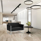 Schwarzes Loungesofa ARUBA STEP als Zwei-Sitzer mit silbernem Gestell von hjh OFFICE