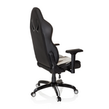 Schwarz-weißer Gamingstuhl PROMOTER I mit Armlehnen und Fußkreuz mit fünf Rollen von hjh OFFICE – 360-Grad-Ansicht (schräge Rückenansicht 120°)