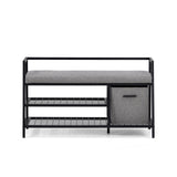 Schwarz-grauer Schuhschrank Estha Loft mit Sitzpolster, zwei Ablagen und einem Stoffbehälter von hjh LIVING – 360-Grad-Ansicht (Frontansicht 0°)