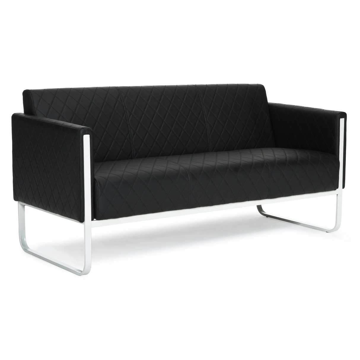 Schwarzes Loungesofa ARUBA STEP mit Rautensteppung und Gestell aus Chrom von hjh OFFICE – 360-Grad-Ansicht (Rückenansicht 180°)