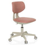 Rosa Kinderdrehstuhl KIDDY CLASSIC mit gepolsterter Sitzfläche und Fußkreuz mit fünf Rollen von hjh OFFICE – 360-Grad-Ansicht (schräge Frontansicht 45°)