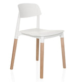 Weißer Vierfußstuhl SCANDI E mit Holzbeinen von hjh LIVING – 360-Grad-Ansicht (schräge Frontansicht 45°)