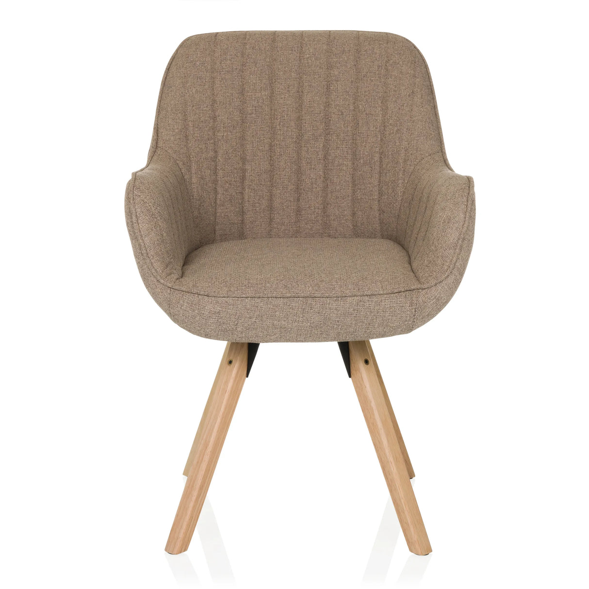 Beiger Polsterstuhl SCANDI SOFT mit strukturiertem Stoffbezug und vier Holzbeinen von hjh LIVING – 360-Grad-Ansicht (Frontansicht 0°)