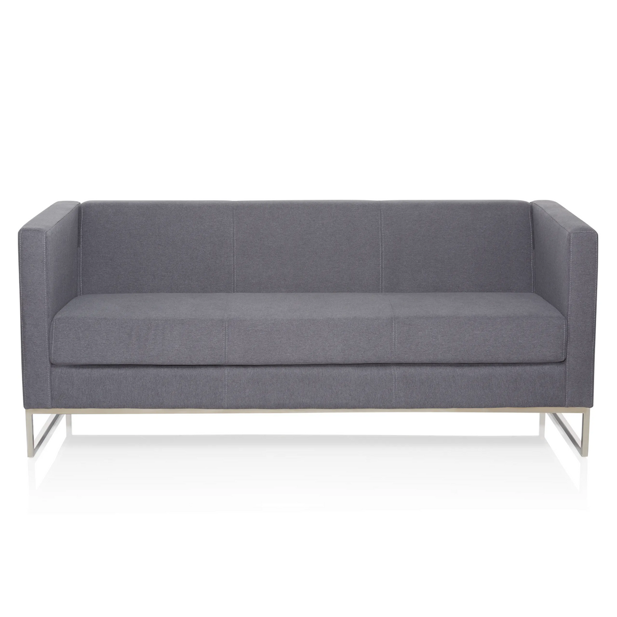 Dunkelgraues Loungesofa BARBADOS als Drei-Sitzer mit Metallgestell von hjh OFFICE – 360-Grad-Ansicht (Frontansicht 0°)