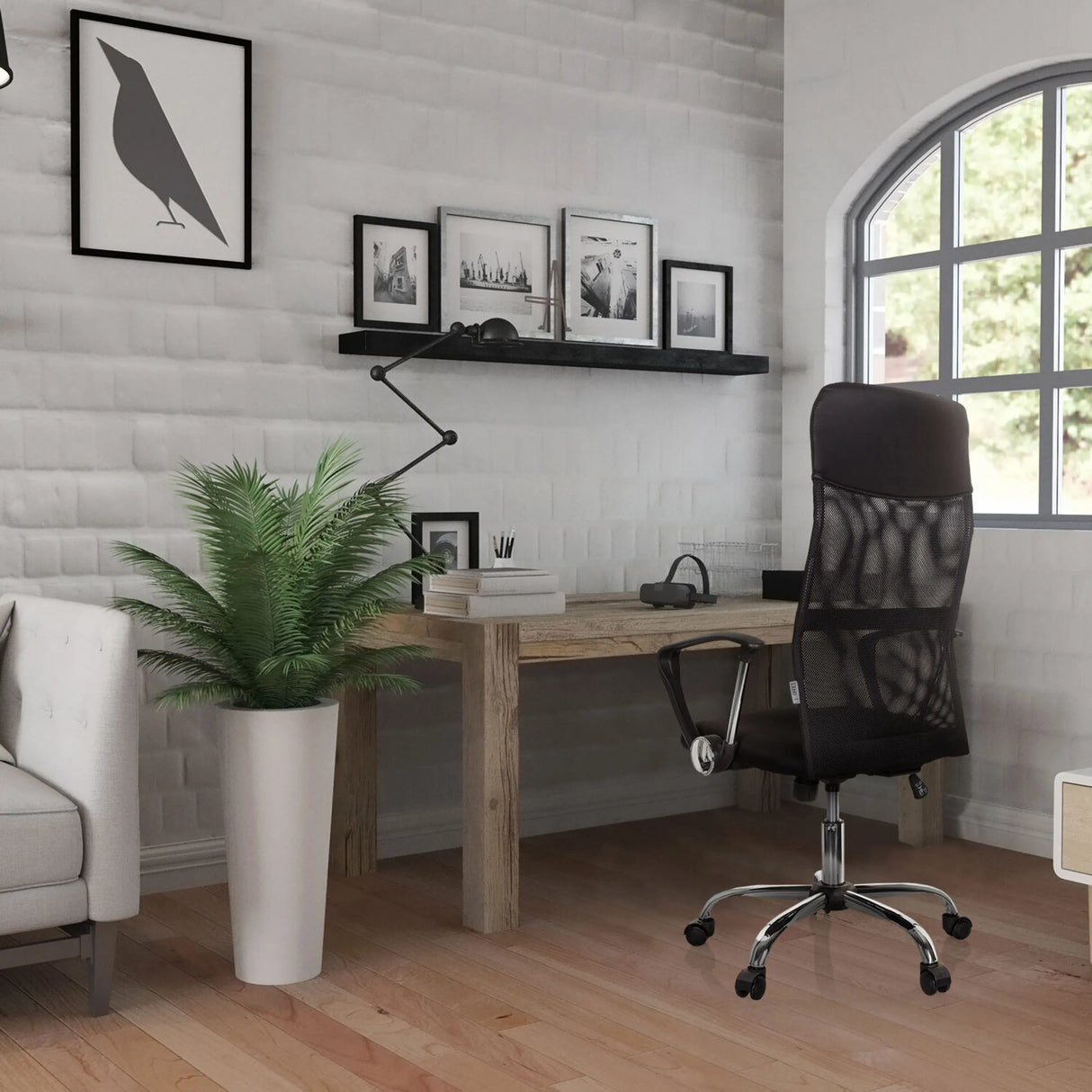 Schwarzer Homeoffice Chefsessel PURE NET mit Netzrückenlehne und Armlehnen von hjh OFFICE