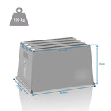 Maßzeichnung des Tritthockers TIO-E1 mit 52,5 × 37,5 cm und einer Belastbarkeit von 150 kg von hjh OFFICE