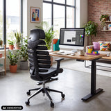 Schwarzer Profi-Bürostuhl ERGO LINE II PRO aus Leder an einem Schreibtisch von hjh OFFICE (KI-generiertes Bild)