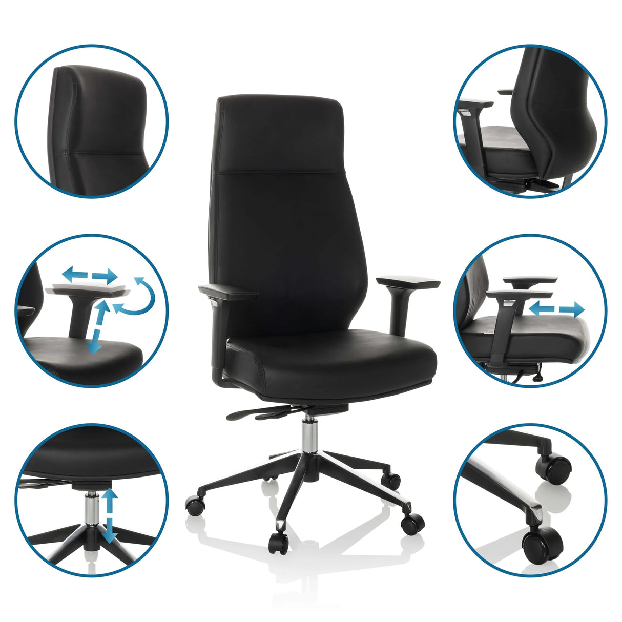 Profi-Chefsessel VITORO ECO in Schwarz mit verstellbaren Armlehnen und Gasdruckfeder von hjh OFFICE