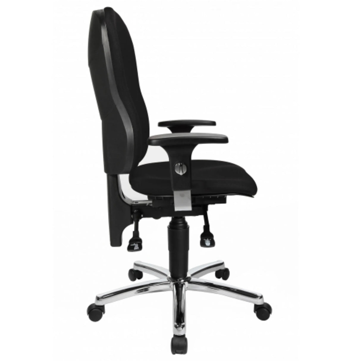 Schwarzer Profi-Bürostuhl SITNESS PRO AL.P4 mit verstellbaren Armlehnen und glänzendem Fußkreuz von Topstar