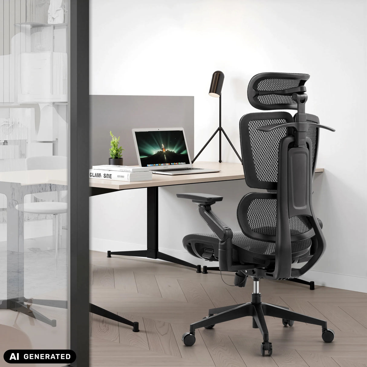 Profi-Bürostuhl Ergo U2 Pro3 mit Nylon-Netzbezug in Schwarz von hjh OFFICE (KI-generiertes Bild)