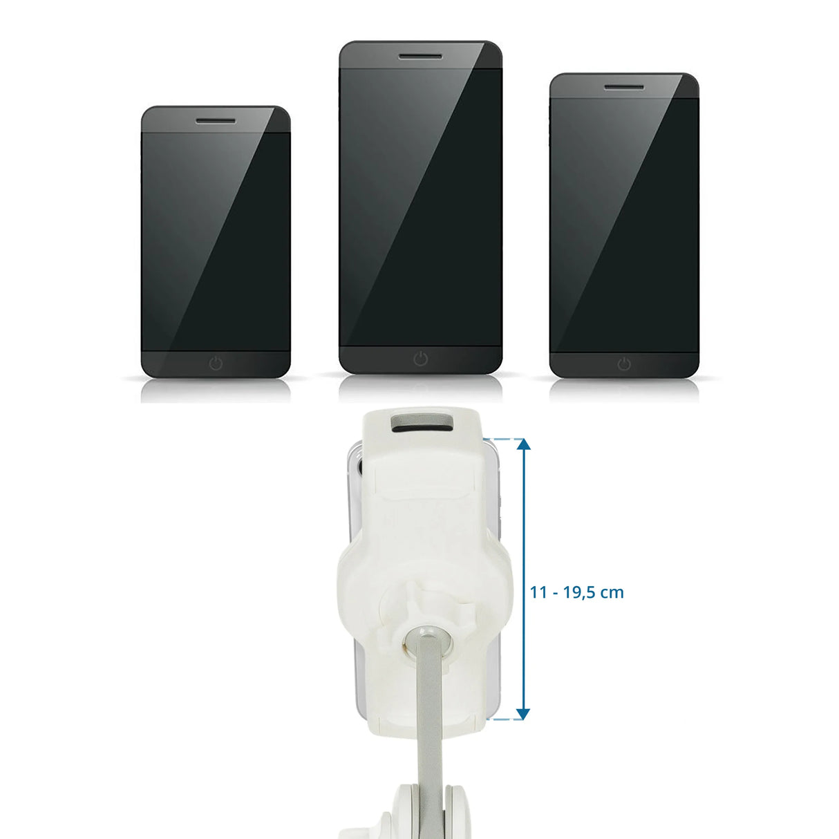 Verstellbare Haltevorrichtung der Handy & Tablet Halterung COMFILAP II mit Maßangabe 11 - 19,5 cm von hjh OFFICE