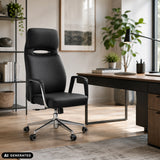 Profi-Chefsessel VELVET ECO in Schwarz mit Chromgestell und Teppichbodenrollen von hjh OFFICE