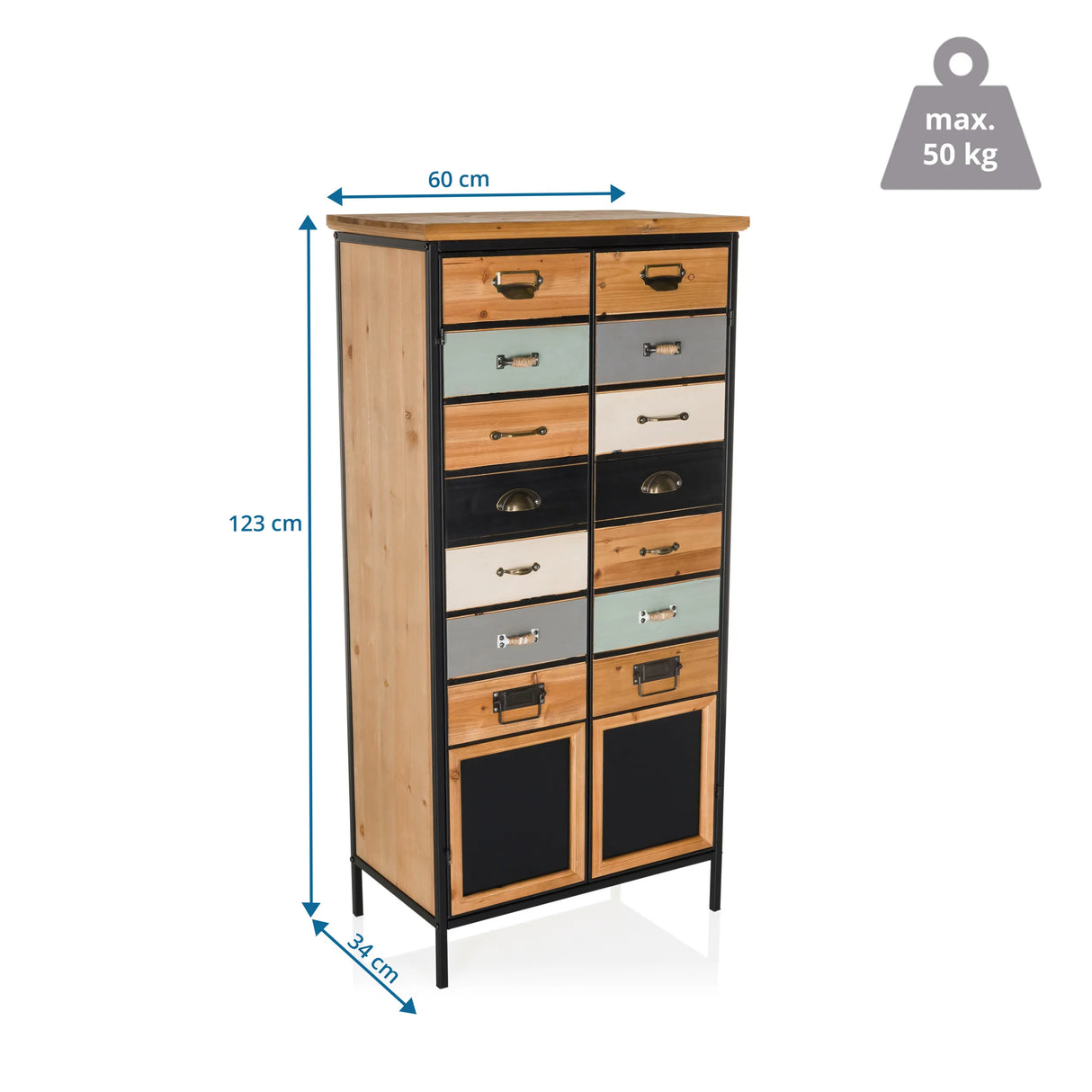 Maßansicht der Kommode CONTINENTO HIGH mit 123 × 60 cm und einer Traglast von 50 kg von hjh LIVING