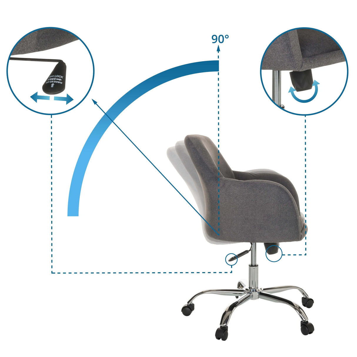 Neigungsmechanismus mit 90-Grad-Verstellbereich des Home-Office-Bürostuhls SOLAO 300 von hjh OFFICE